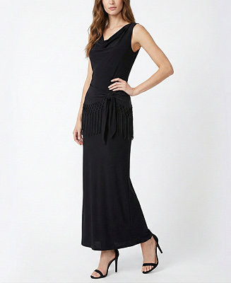 Taylor Women's Fringe Detail Peplum Cowl Neck Fit & Flare Dress - Macy's | Macy's