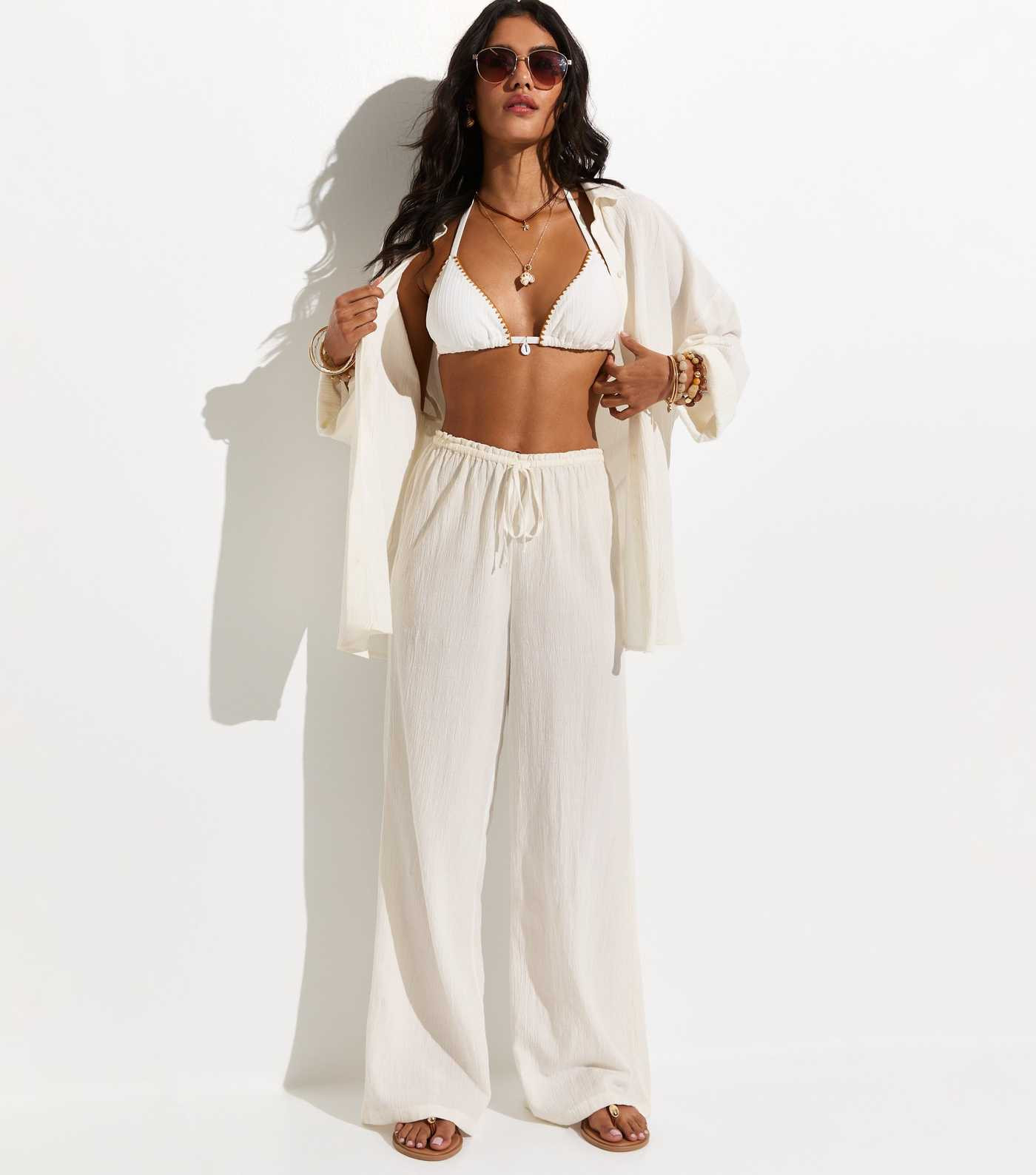 White Crinkled Wide Leg Beach Trousers | New Look | New Look (UK)