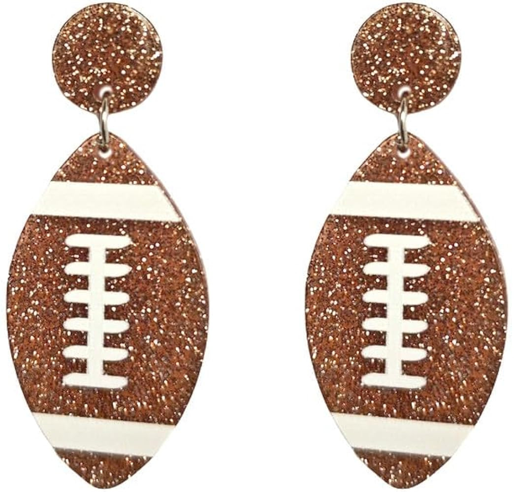 Football Earrings for Women Lightweight Acrylic Glitter Dangle Drop Earrings for Game Day, Sports... | Amazon (US)