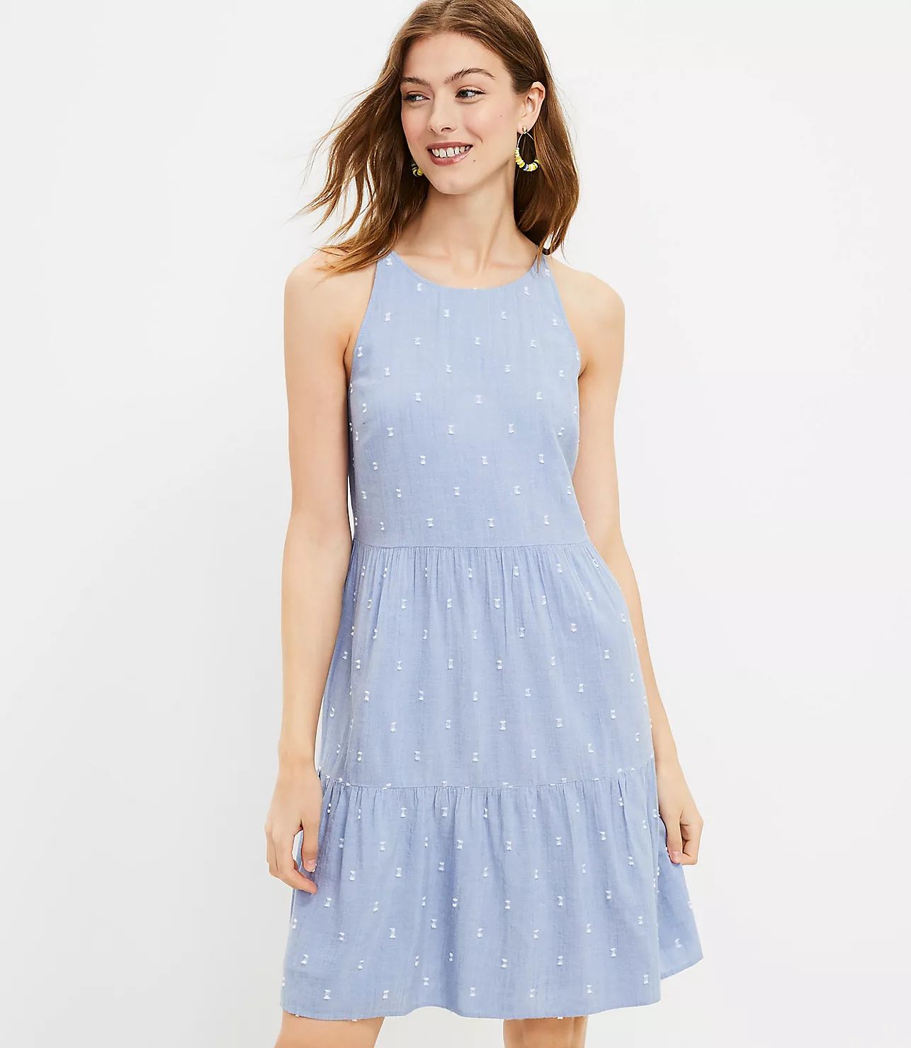 Clip Chambray Tiered Swing Dress | LOFT