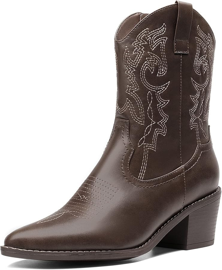DREAM PAIRS Women's Cowboy Boots, Pointed Toe Chunky Heel Cowgirl Boots, Zipper Pull-On Stitched ... | Amazon (US)