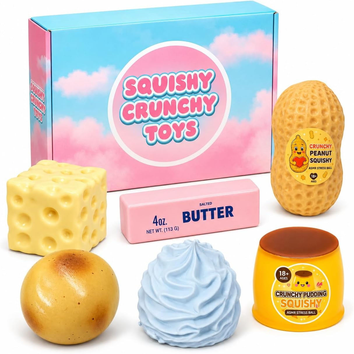 6PCS Crunchy Squishy Pack Mystery Box Asmr Feel Set Asmr Squishy Crunchy Butter Bead Filled Realistic Food Stress Ball Party Favor Gifts for Adults Brand: Generic | Amazon (US)