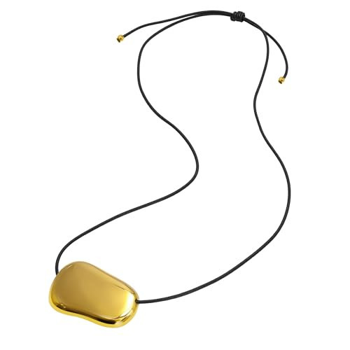 BBXBD 18K Chunky Gold Necklaces Long Pendant Necklace black necklace cord Gold Pendant Jewelry leather rope necklace bean necklace for women adjustable 26inch | Amazon (US)