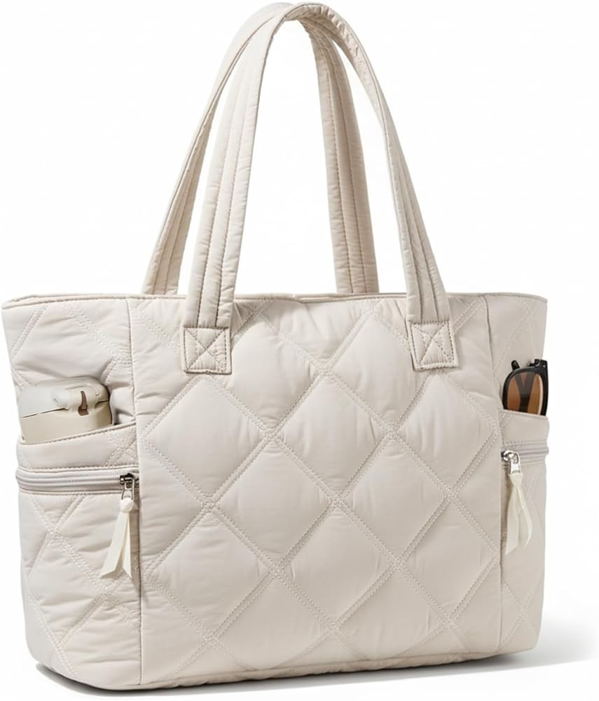 Prite Quilted Tote Bag for Women, Lightweight Puffer Tote with Zipper, Travel Work Nurse Gym Bag(... | Amazon (US)