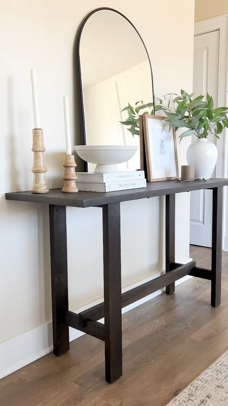 Two different console table styling options! This console is such a great designer look for less and comes in four different wood tones.

Console table, entryway table, arched mirror, wall mirror, table lamp, table decor, home decor, shelf decor, neutral decor, vase, faux greenery, candle holder, amazon home, Amazon finds 

#LTKhome #LTKfindsunder100 #LTKsalealert