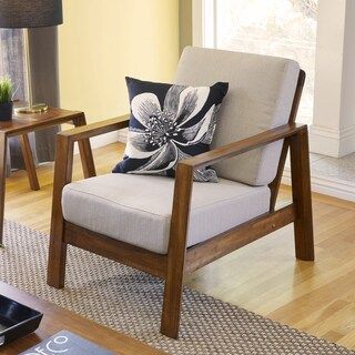 Carson Carrington Horuphav Mid-century Modern Barley Tan Linen Arm Chair with Exposed Wood Frame | Bed Bath & Beyond