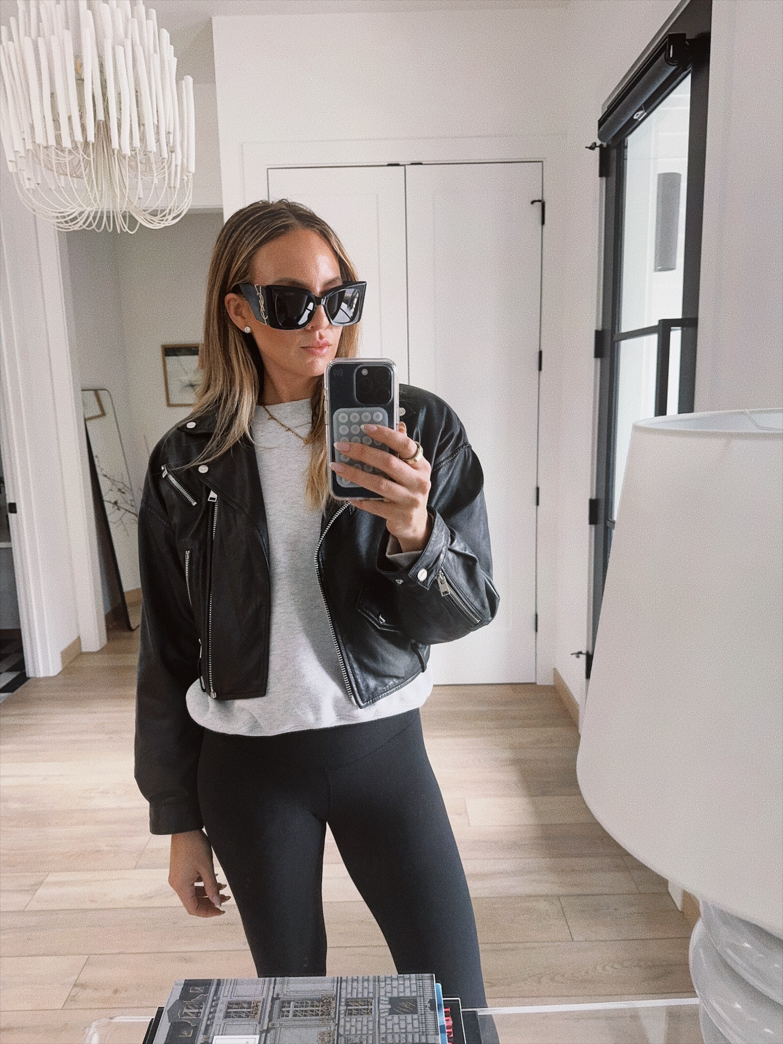 Wearing a small in the jacket, a large in the sweatshirt, and a size 4 in the leggings

#LTKSeasonal #LTKstyletip #LTKover40