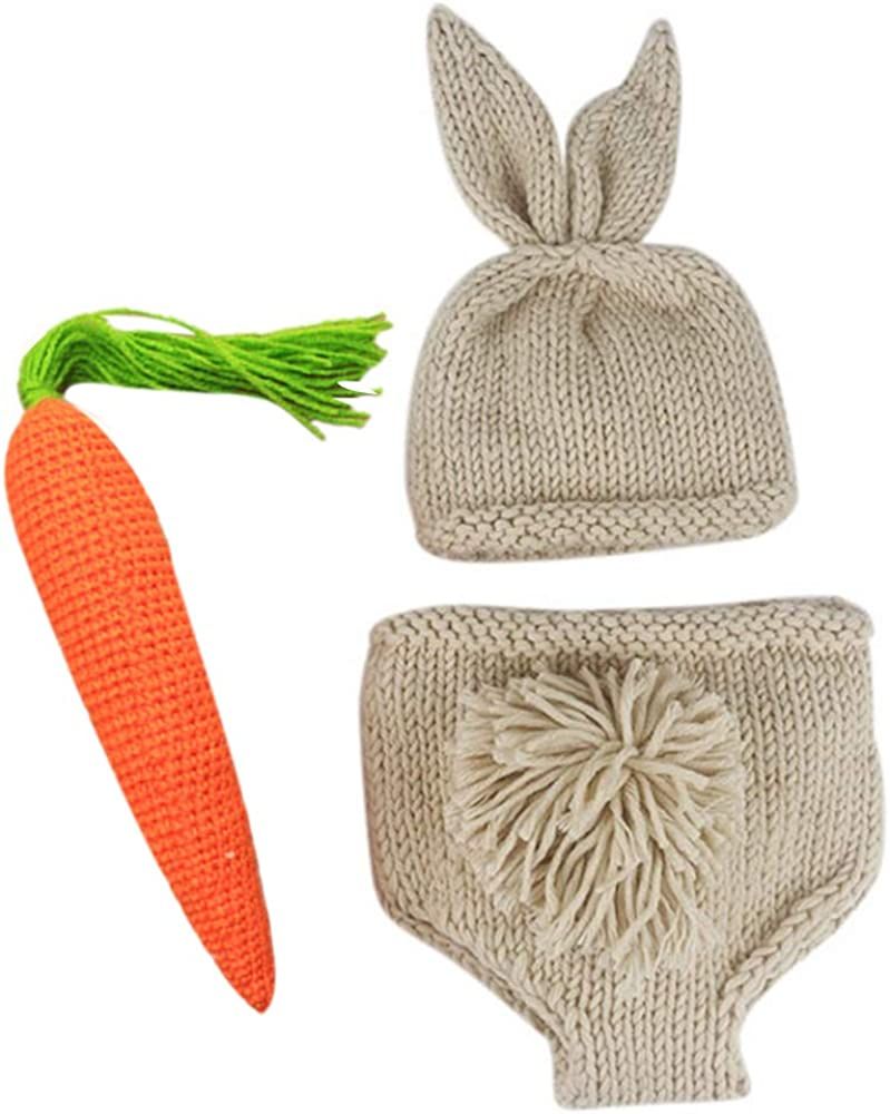 Newborn Photography Props Baby Boy Girl Easter Bunny Crochet Knitted Costume Rabbit Beanie Hat Set D | Amazon (US)