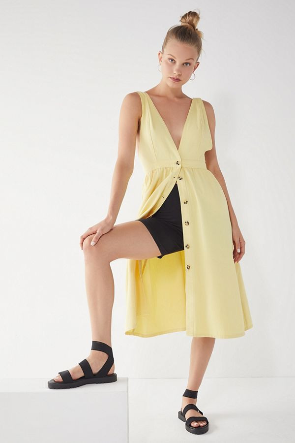 UO Danny Plunging Button-Down Denim Midi Dress | Urban Outfitters (US and RoW)