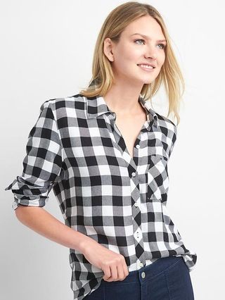 Gap Women Drapey Flannel Shirt Size L - Black plaid | Gap US