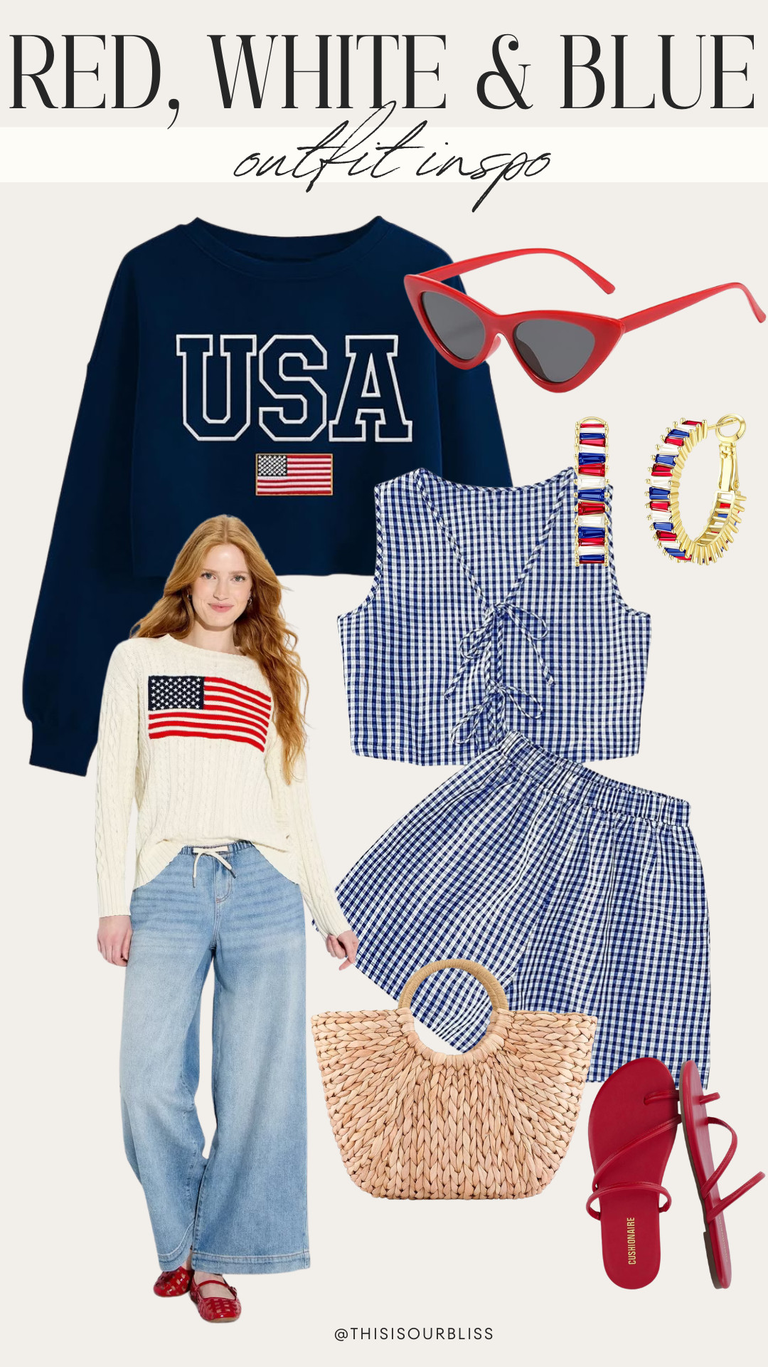 🇺🇸☀️ Rounded up my favorite red, white & blue outfits and accessories that are cute for Memorial Day weekend. You could even re-style these for Fourth of July! ❤️🤍💙 #MemorialDayWeekend #FlagSweater #FourthofJulyStyle #SummerStyle #PatrioticStyle 

 #LTKootd #LTKSeasonal #LTKSaleAlert