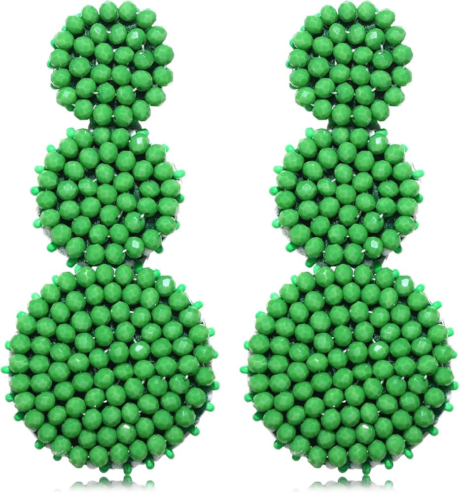 Beaded Drop Earrings Statement Seed Bead Earring for Women Handmade Triple Circle Dangle Earrings... | Amazon (US)