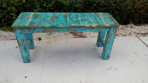 Reclaimed Wood Rustic Distress Turquoise Colors Bench, Coastal Colorful Accent Small 48" Bench. | Etsy (US)