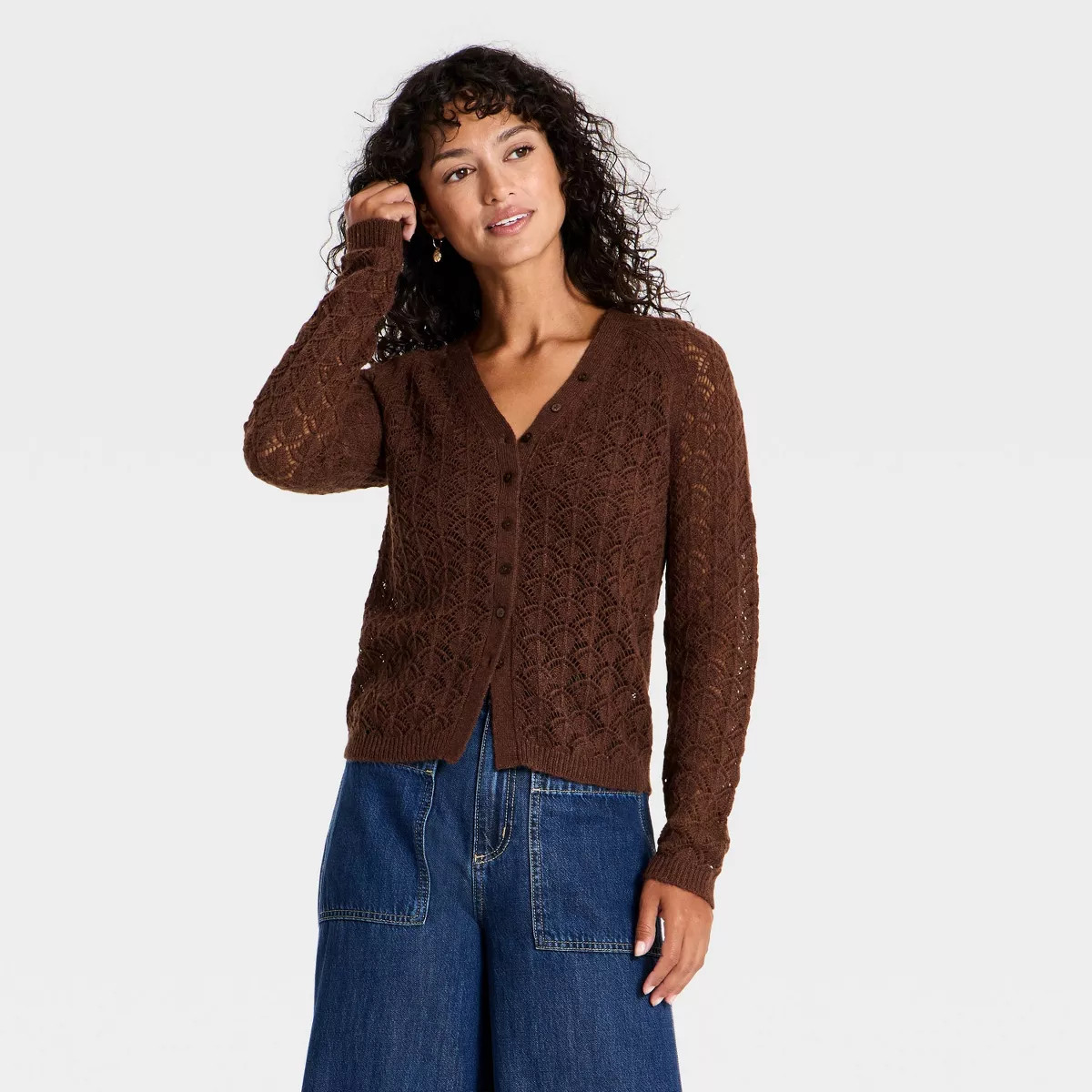 Women's Stitch V-Neck Cardigan - Universal Thread™ Brown XS | Target