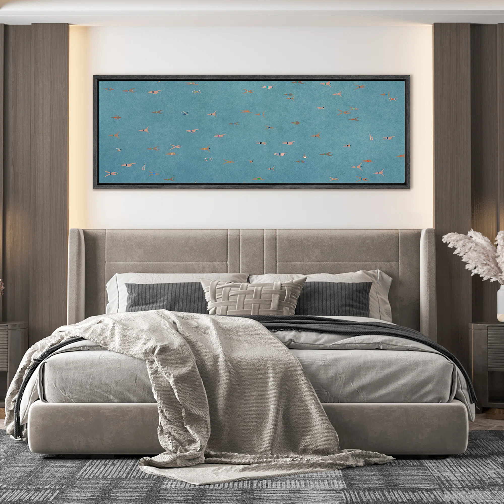 Aerial Swimmers in Water Framed Canvas Wall Art - Playful Summer Scene for Coastal and Beach House Decor | Wayfair North America