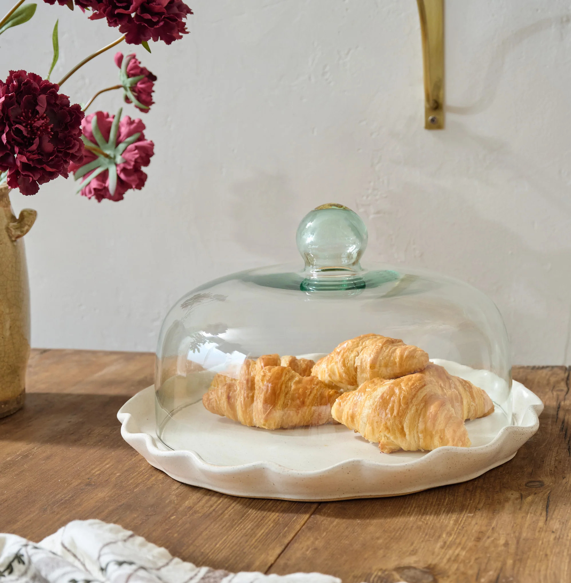 French White Ruffle Cake Plate + Dome | Magnolia