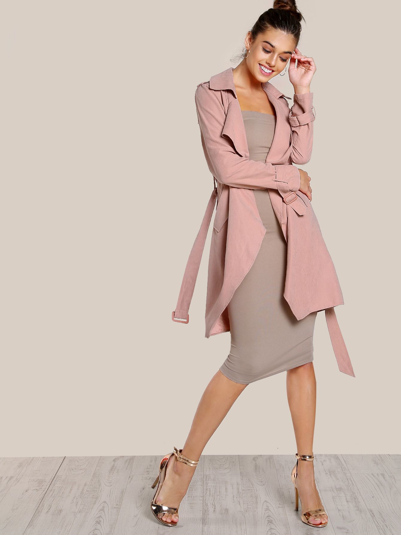Belted Cuff And Waist Wrap Coat | SHEIN