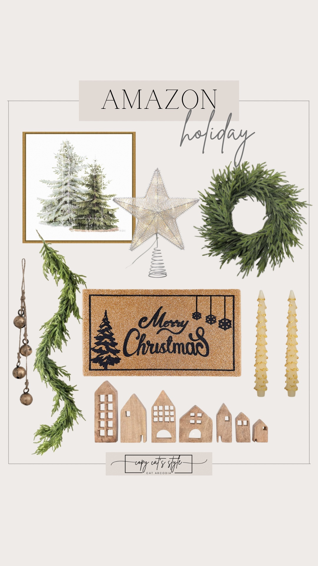 Amazon holiday, Christmas decor, wreaths, holiday welcome mats, tree candle sticks, tree shaped taper candles, star tree topper, artificial pine garland, holiday framed art, hanging metal jingle bells, holiday wood houses, Christmas door mat

#LTKSeasonal #LTKFindsUnder50 #LTKHoliday