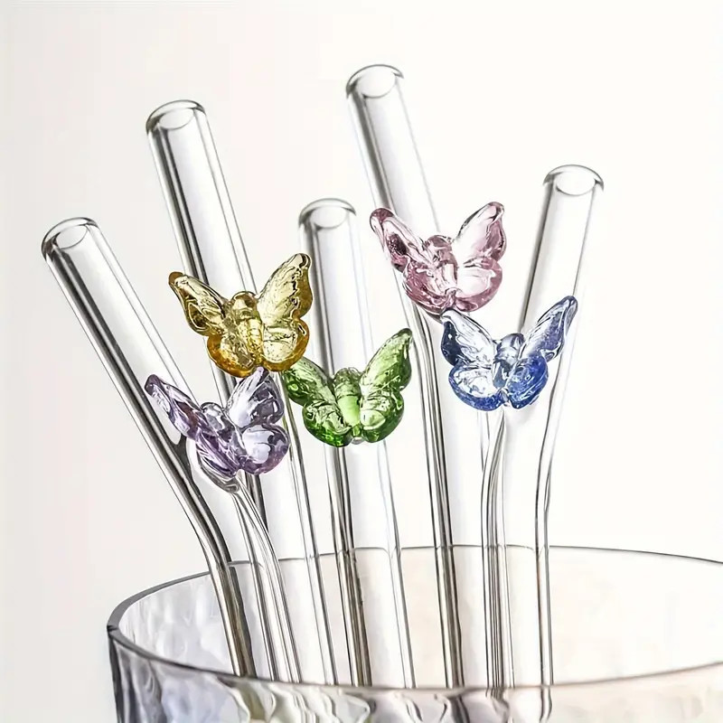 5pcs Butterfly Glass Straws With Elbow Design - Heat Resistant, Reusable Drinking Straws For Juic... | Temu Affiliate Program
