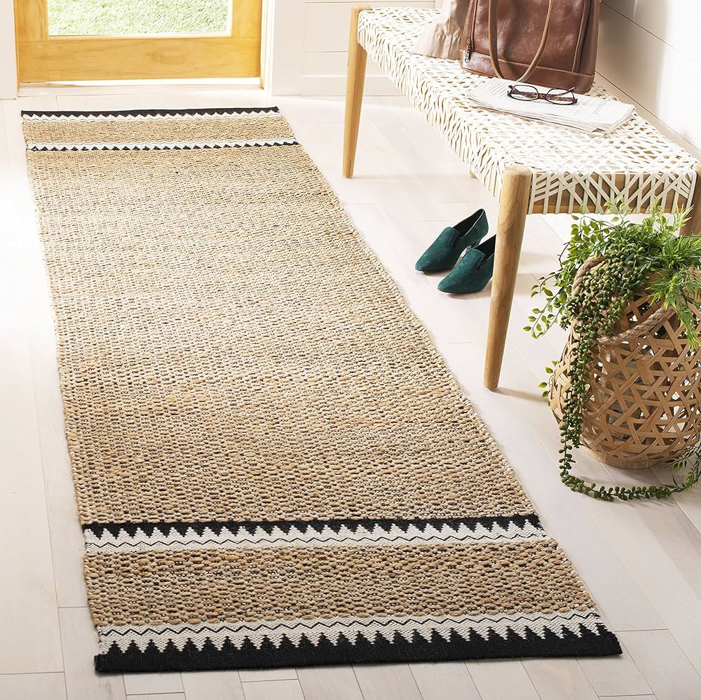 Safavieh Natural Fiber Collection Runner Rug - 2'3" x 18', Natural & Black, Handmade Farmhouse Bo... | Amazon (US)