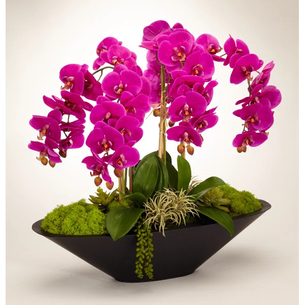 Orchid Floral Arrangement in Metal Pot | Wayfair North America