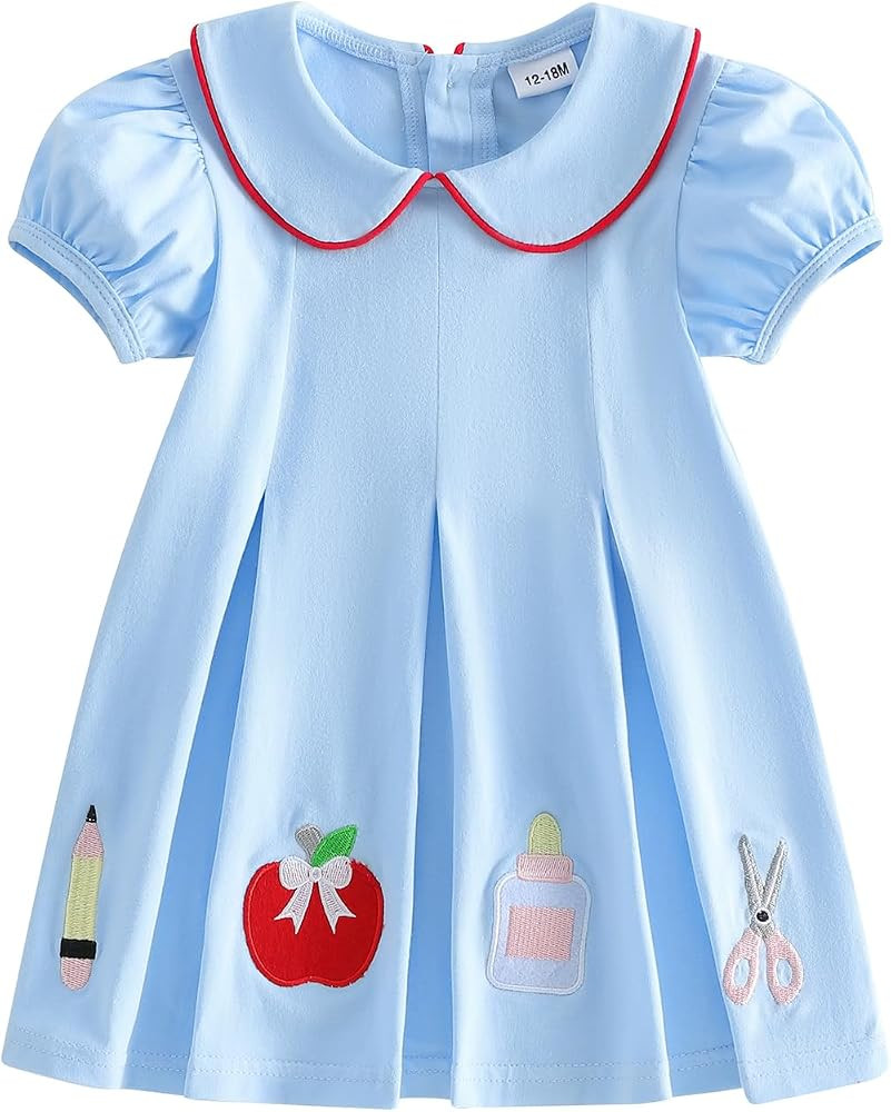 Little Toddler Girls Back to School Dress Short Sleeve Doll Collar A-Line Dresses Baby First Day ... | Amazon (US)