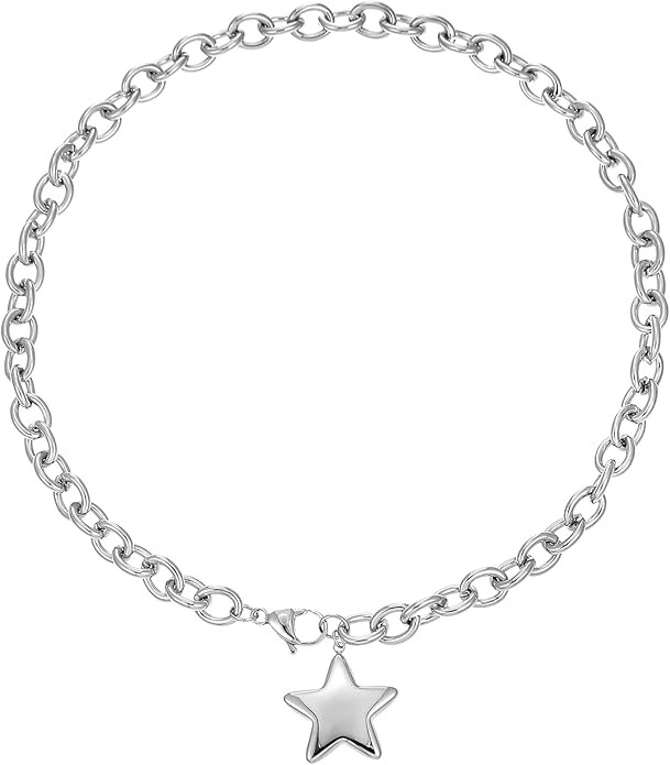Chunky Gold Star Heart Pendant Necklace for Women Thick Chain Choker Trendy Jewelry | Amazon (US)