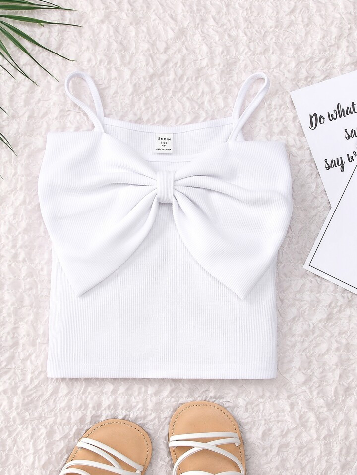 SHEIN Young Girl Solid Color Short Sleeveless Top With Bowknot Shoulder Straps | SHEIN USA | SHEIN