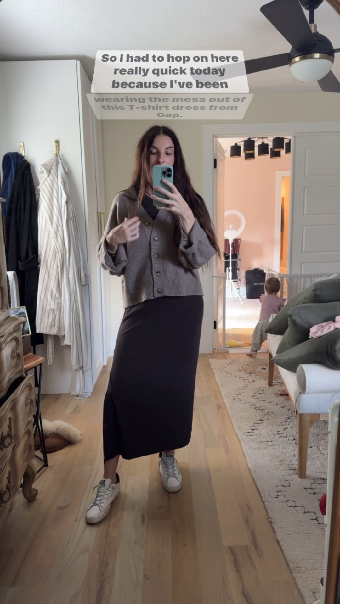 Wore this to work today! Such an easy outfit for fall! The maxi tshirt dress is made of a ribbed material, it doesn’t shrink when you wash and dry it, and it’s the perfect length!

My free people sweater cardigan is also soo soft and worth every penny! I’ll be wearing it non-stop! 
Wearing size small for reference! I’m 5’7” and 130ish lbs

#LTKSeasonal #LTKWorkwear #LTKSaleAlert