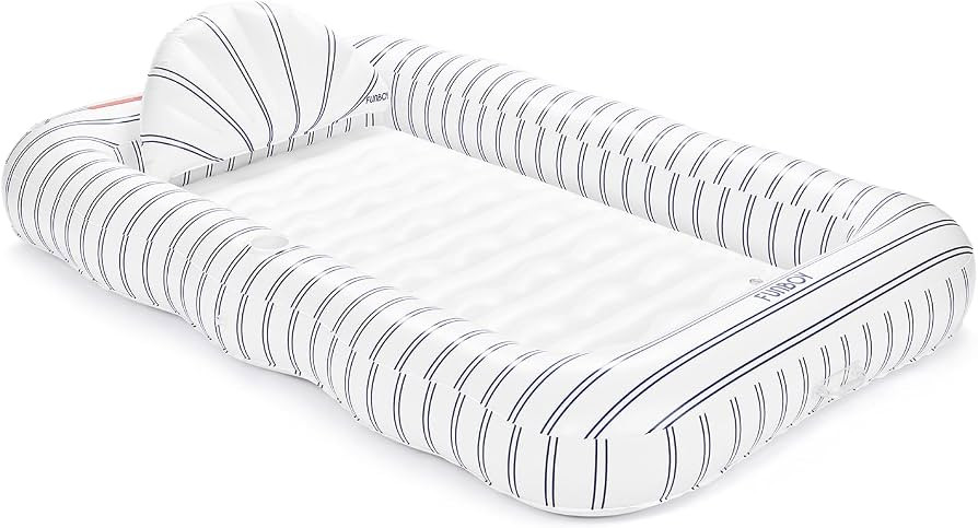 FUNBOY Tanning Pool Lounger Float White & Navy Cabana Stripe, XL 72'' x 48'' Pool Float with Cust... | Amazon (US)