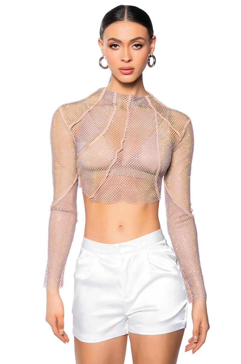 AZARIA RHINESTONE MESH TOP | AKIRA