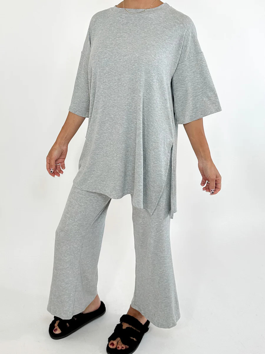 Nova Ribbed Crop Wide-Leg Pant Set | Grey | +Plus Available | Talulah