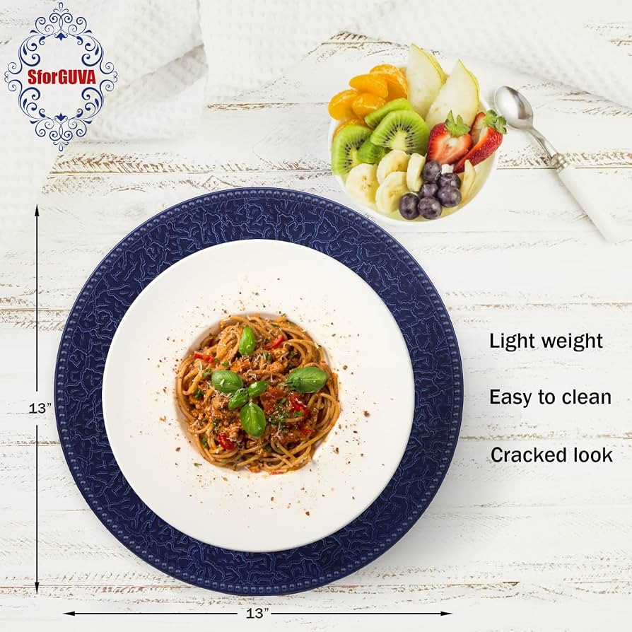 Navy Blue Chargers for Dinner Plates with Beaded Rims, Set of 12 Plastic Bulk Wedding Charger Pla... | Amazon (US)