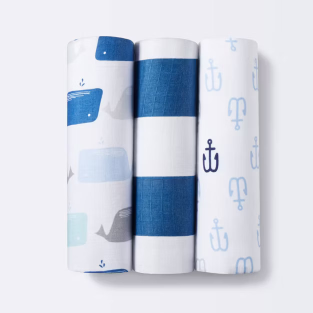 Muslin Swaddle Blankets By The Sea 3pk - Cloud Island™  Blue | Target