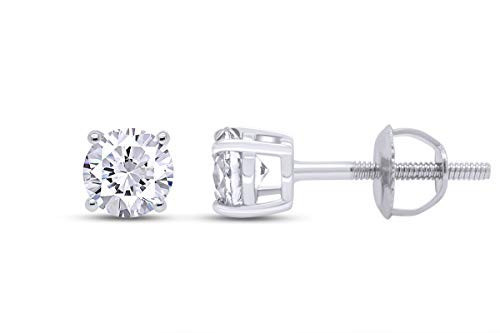 1/10ctw Round Natural Diamond Stud (IGI Certified 0.70 ct & up) Plus Quality Screw Back Earrings in 14k Solid White Gold, 0.04 Ctw - 2.00 Ctw | Amazon (US)
