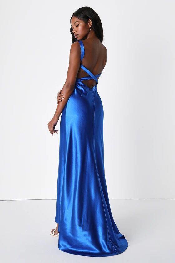 Perfectly Classy Royal Blue Satin Strappy Maxi Dress | Lulus