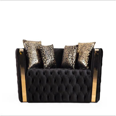 Naomi Button Tufted Loveseat With Velvet Fabric And Gold Accent | Wayfair North America