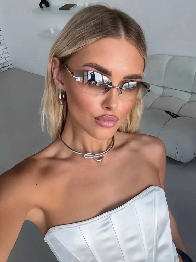 1 Pieza Gafas De Moda Estilo Deportivo Futurista Plateado De Estilo Y2K, Elegantes Para Uso Diario, Estilo Callejero, Vacaciones, Playa, Vuelta Al Colegio | SHEIN