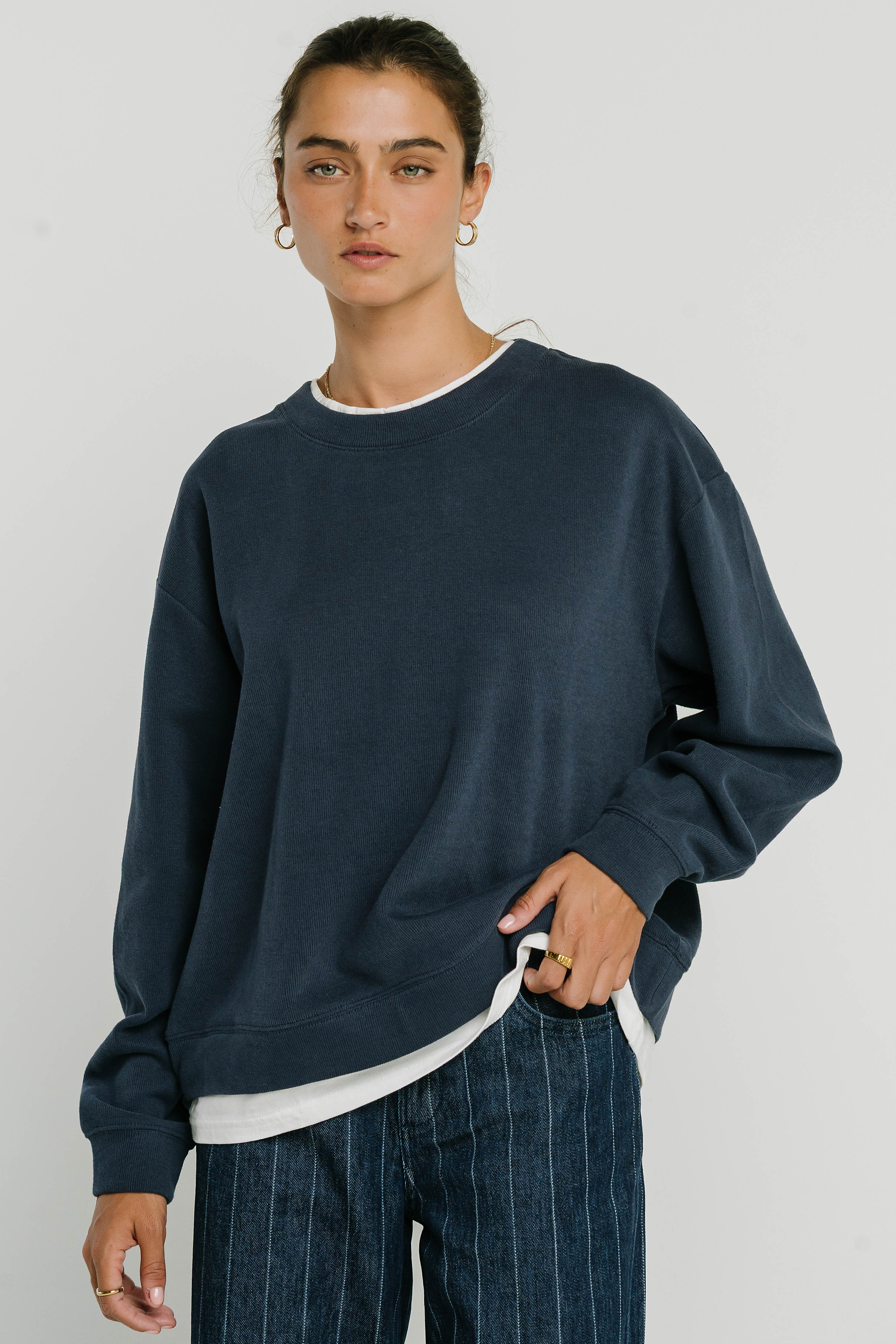 Ava Double Layer Crewneck in Navy | Böhme US