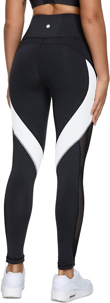 QUEENIEKE Women Yoga Pants Color Blocking Mesh Workout Running Leggings Tights 8030 | Amazon (US)