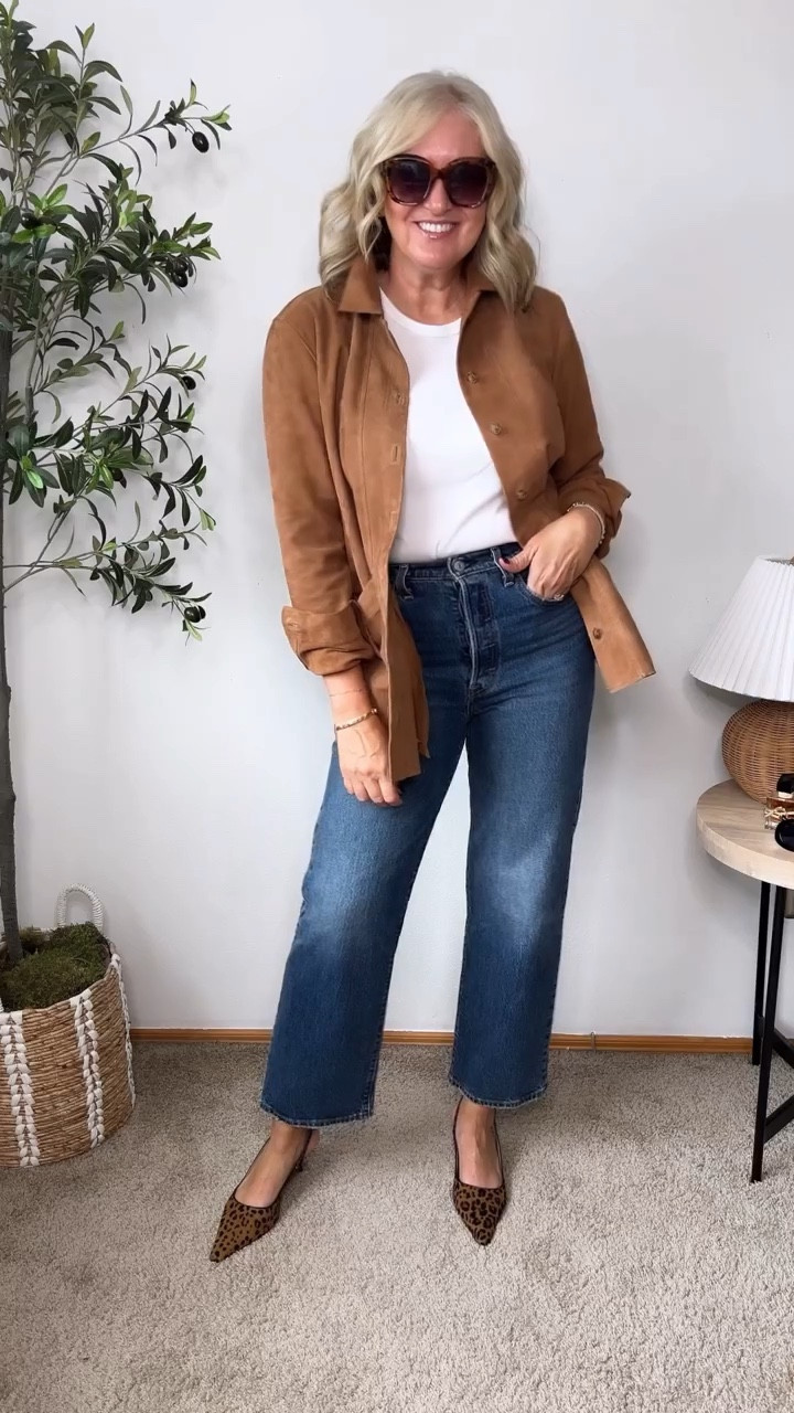 Day TEN🤎10 Days of Fall Transition Outfits!  Comment SHOP for links!!

Wrapping up my series today with a classic: jeans and a white tee! We’re styling it with 2 of Fall’s HOTTEST trends… suede and leopard! 

The suede Will jacket from @sezane is a beautiful classic! Buttery soft and a gorgeous camel color!  The pop of leopard with the sling backs are the finishing touch!! 

Enjoy the last warm days and I hope you’ve found some inspiration 🥰

#falltransition #fallstyle #fallstyle #over40style #over50style #midlifewomen #shopmy #falloutfits #falloutfit #fallstyle #cutedress #howtostyle #styletips #outfitgoals #stylingtips #styleover40 #midlifewomen #casualdress #casualchic
Fall outfit, suede jacket, work outfit, vacation dress, leopard shoes

#LTKOver40 #LTKSeasonal #LTKStyleTip