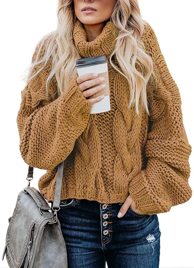 Chase Secret Womens Turtle Cowl Neck Solid Color Soft Comfy Cable Knit Pullover Sweaters S-2XL | Amazon (US)