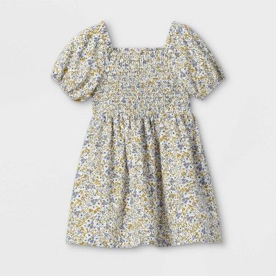 Toddler Girls' Floral Smocked Puff Sleeve Dress - Cat & Jack™ Blue | Target