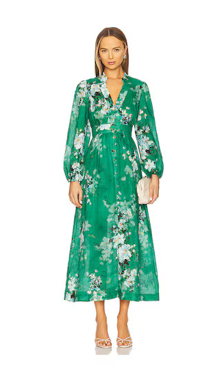 Everley Plunge Midi Dress in Green Watercolor Floral | Revolve Clothing (Global)