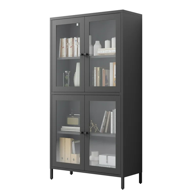59" Glass Display Cabinet, Metal Curio Cabinet With 4 Adjustable Shelves, 4 Glass Doors, Bookcase... | Walmart (US)