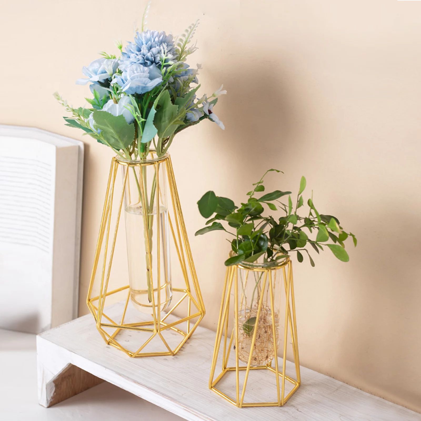 Metal Geometric Vases with Glass Tubes,1X Gold Flower Vase Holders Hydroponic Flower Stand for fl... | Walmart (US)