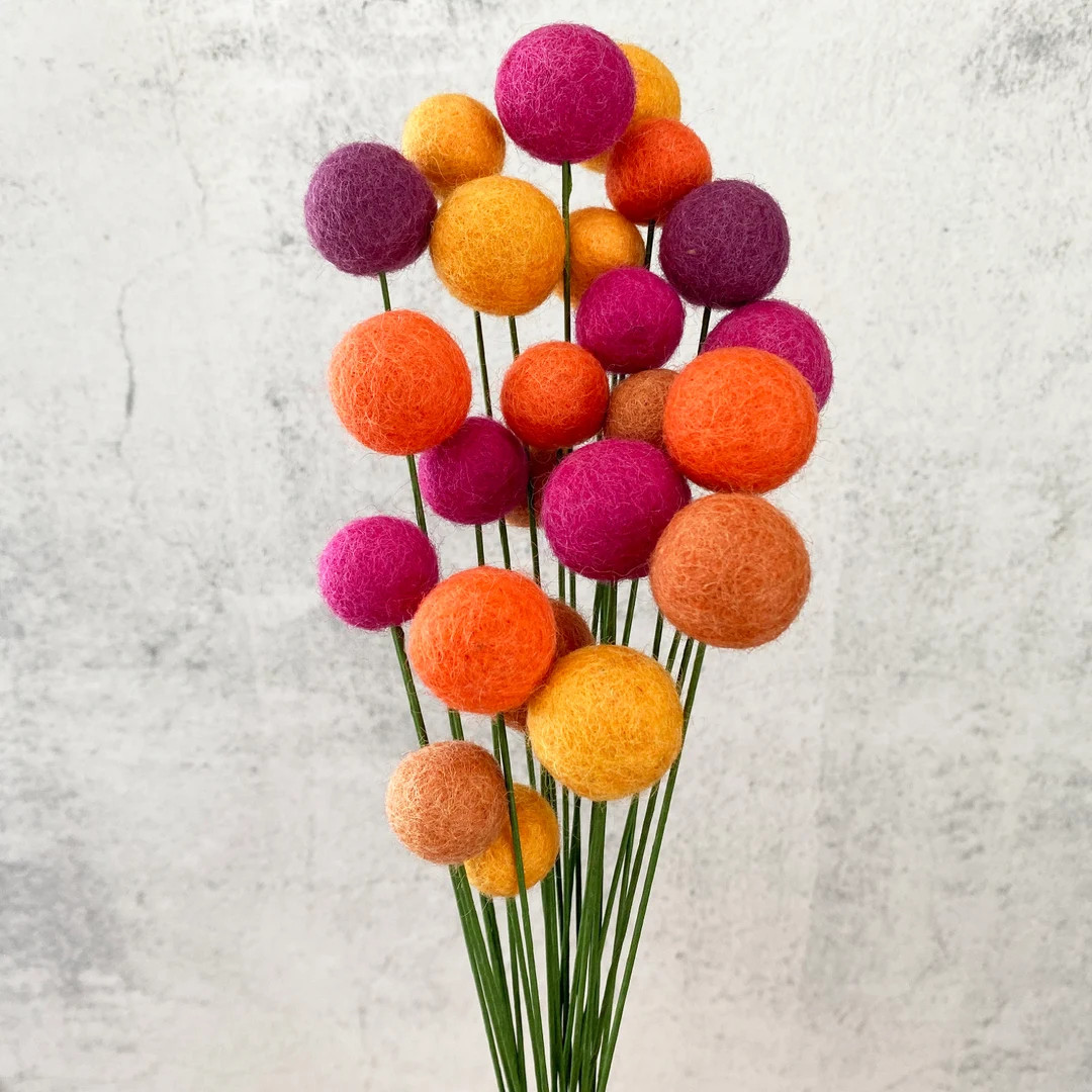 Tulip Fields Wool Flower Ball Bouquet | Vase Filler Centerpiece | Pom Pom | Colorful Wedding Déc... | Etsy (US)