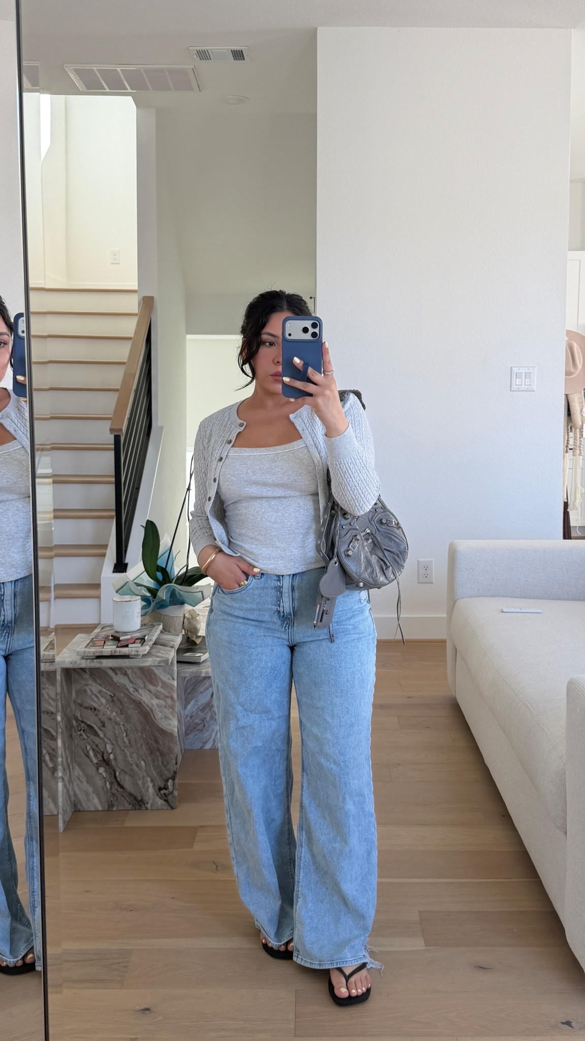 Jeans: 2 short 
Tank: small
Cardigan: xs 
Flip flops: 6
Balenciaga shoulder bag 

#LTKSaleAlert #LTKgrwm #LTKootd
