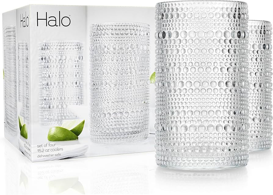 Glaver's Hobnail Drinking Glasses, Set of 4 Clear Vintage Beaded Glass Cups, 15 Oz. Cocktail Drin... | Amazon (US)