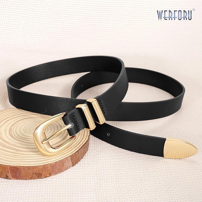 WERFORU Women Leather Belt Fashion Leather Waist Belt for Pants Jean Ladies Western Thin Belt wit... | Amazon (US)